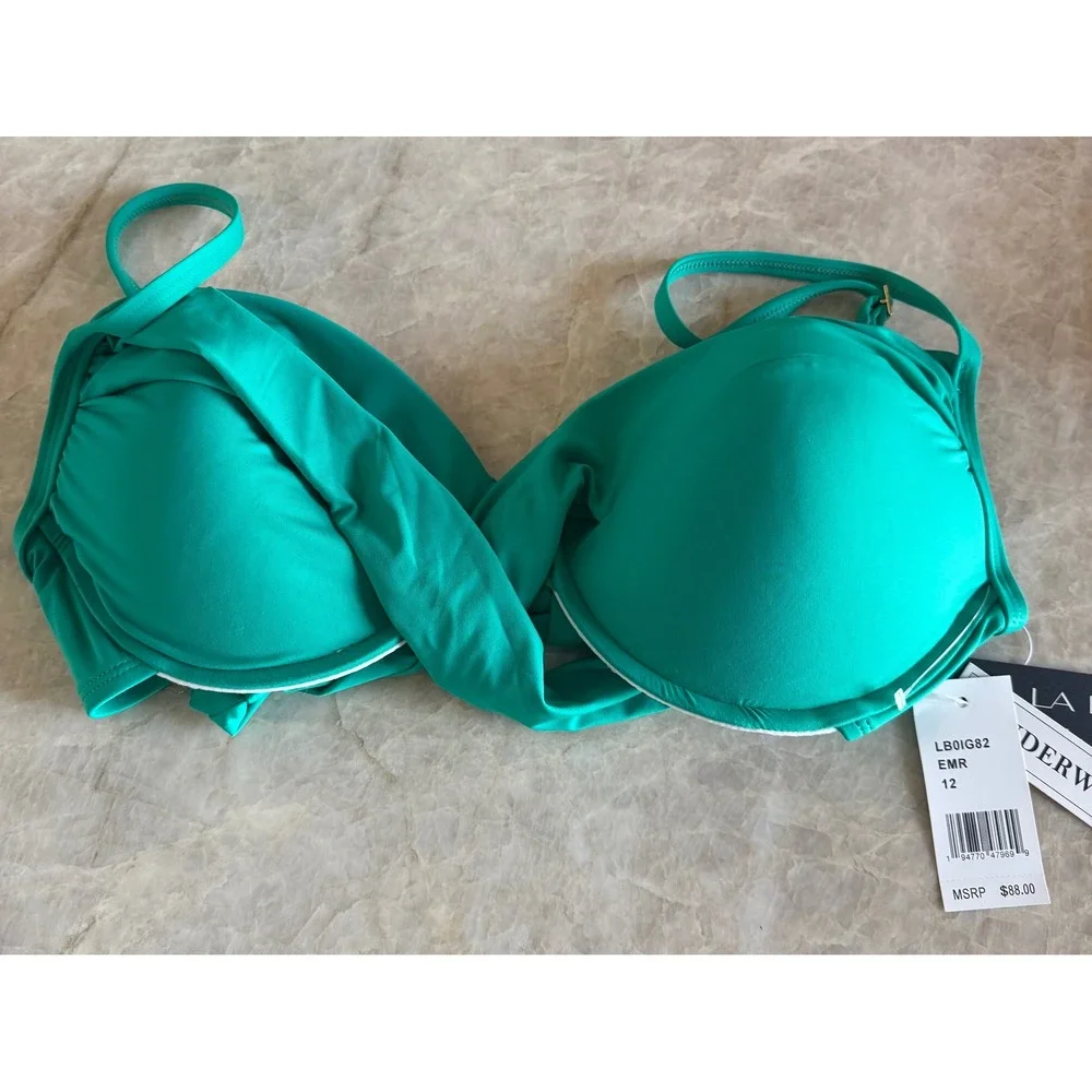 NWT La Blanca Island Goddess Wrap Bikini Top Emerald Green Underwire LB0IG82